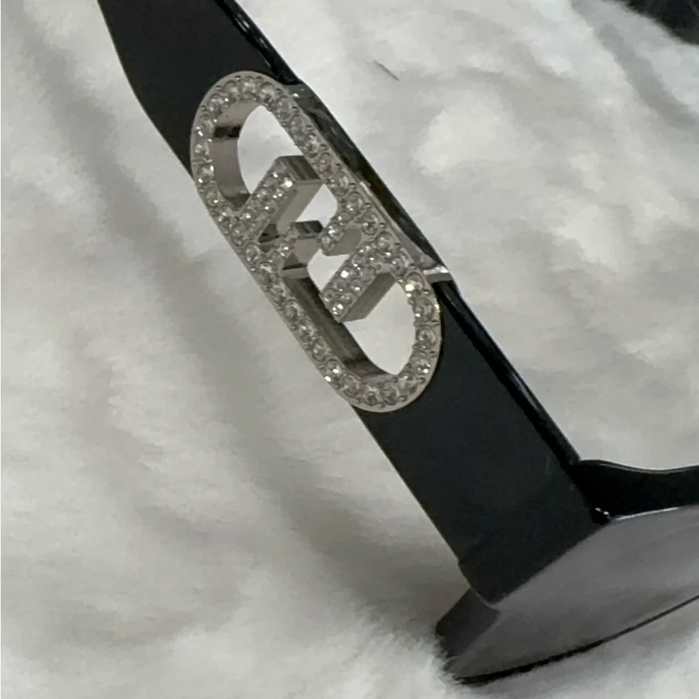 FENDI Embellished O'Clock Logo Acetate Rectangle Sunglasses 💯 authentic - Picture 4 of 11